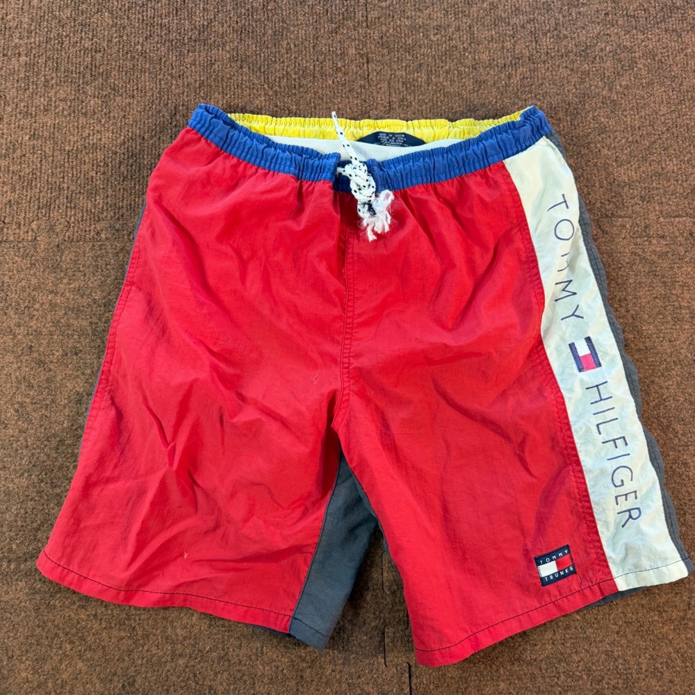Tommy Hilfiger Mens Colorblock Swim Trunks Red Blue Grey Small RN 77806